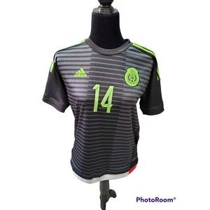 Adidas Mexico Soccer Jersey US 28 Black & Lime Green Chicharito Number 14 AS IS